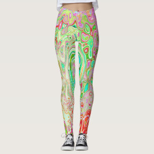Groovy Abstract Retro Pastel Green Liquid Swirl Leggings