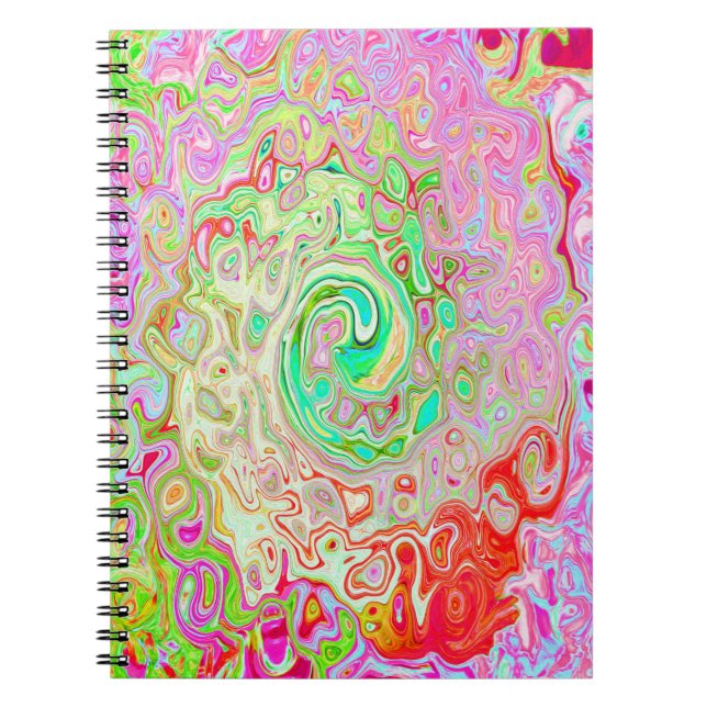 Groovy Abstract Retro Pastel Green Liquid Swirl Notebook (Front)