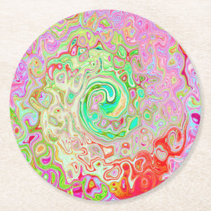Groovy Abstract Retro Pastel Green Liquid Swirl Round Paper Coaster