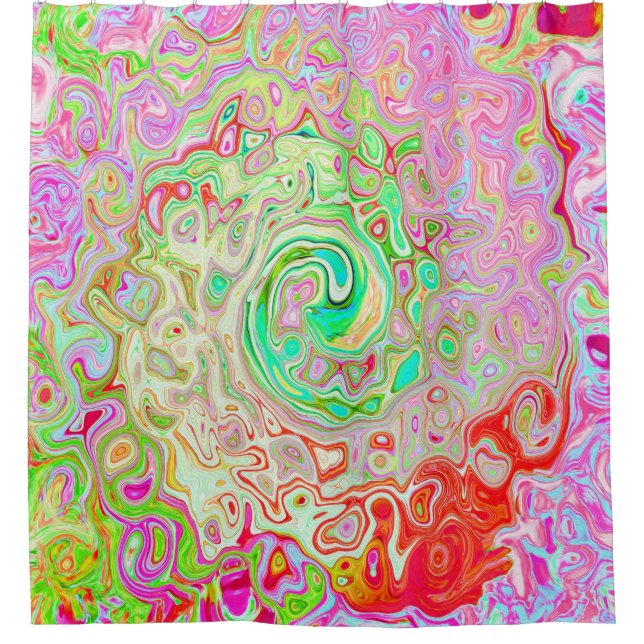 Groovy Abstract Retro Pastel Green Liquid Swirl Shower Curtain (Front)