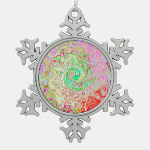Groovy Abstract Retro Pastel Green Liquid Swirl Snowflake Pewter Christmas Ornament