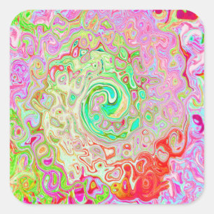 Groovy Abstract Retro Pastel Green Liquid Swirl Square Sticker
