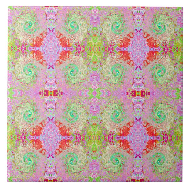 Groovy Abstract Retro Pastel Green Liquid Swirl Tile (Front)