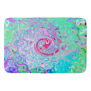 Groovy Abstract Retro Pink and Green Swirl Bath Mat