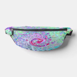 Groovy Abstract Retro Pink and Green Swirl Bum Bags