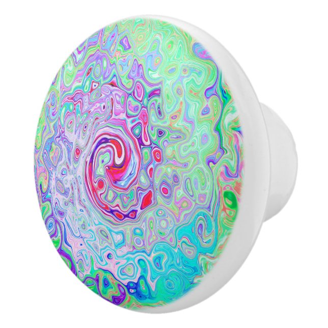 Groovy Abstract Retro Pink and Green Swirl Ceramic Knob (Right)