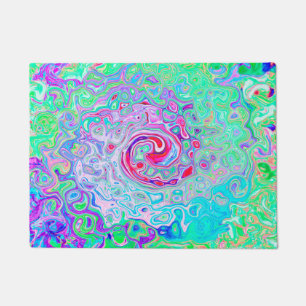 Groovy Abstract Retro Pink and Green Swirl Doormat