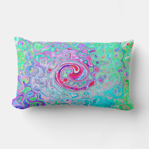 Groovy Abstract Retro Pink and Green Swirl Lumbar Cushion