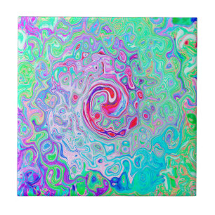 Groovy Abstract Retro Pink and Green Swirl Tile