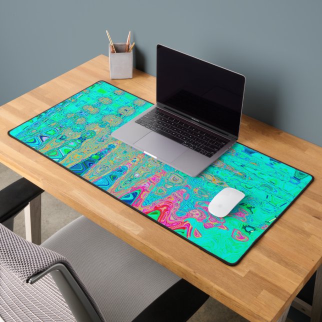 Groovy Abstract Retro Rainbow Atomic Waves Desk Mat (Office 2)