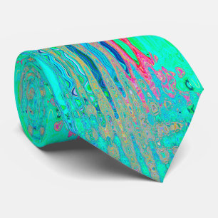 Groovy Abstract Retro Rainbow Atomic Waves Tie