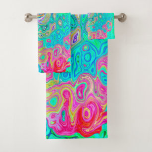 Groovy Abstract Retro Rainbow Liquid Swirl Bath Towel Set