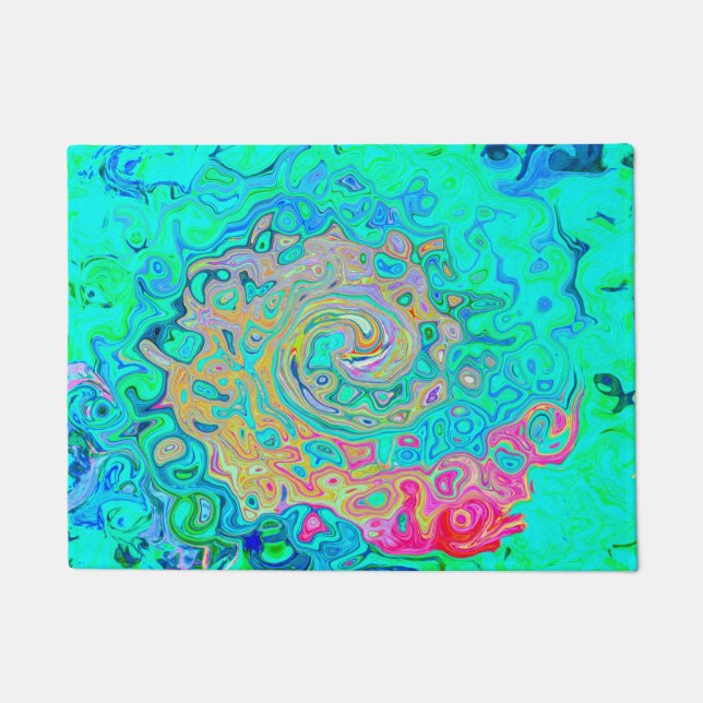 Groovy Abstract Retro Rainbow Liquid Swirl Doormat (Front)