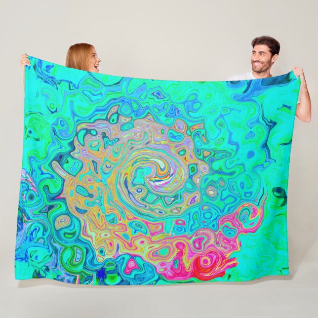 Groovy Abstract Retro Rainbow Liquid Swirl Fleece Blanket (In Situ)