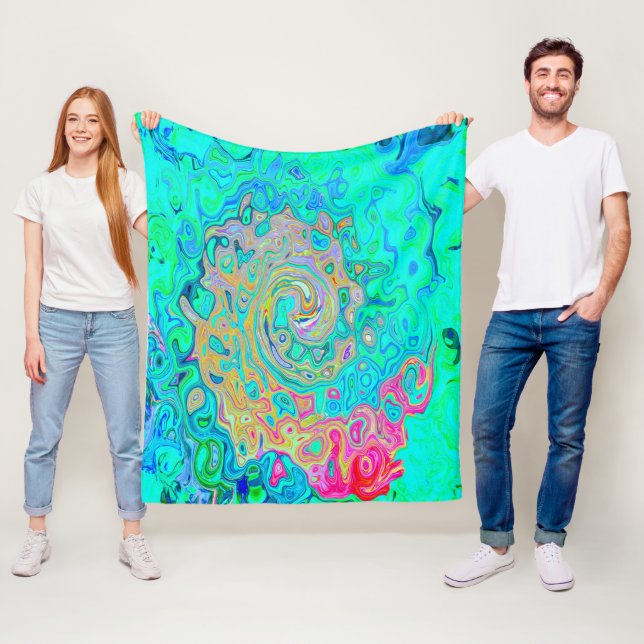 Groovy Abstract Retro Rainbow Liquid Swirl Fleece Blanket (In Situ)