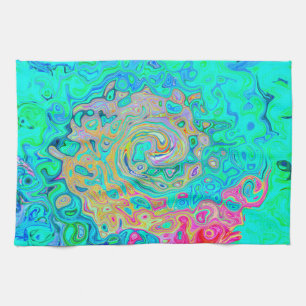 Groovy Abstract Retro Rainbow Liquid Swirl Tea Towel