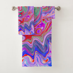 Groovy Abstract Retro Red, Purple and Pink Swirl Bath Towel Set