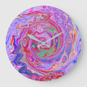 Groovy Abstract Retro Red, Purple and Pink Swirl Large Clock