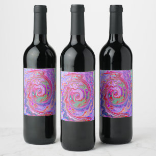 Groovy Abstract Retro Red, Purple and Pink Swirl Wine Label