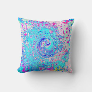 Groovy Abstract Retro Robin's Egg Blue Swirl Cushion