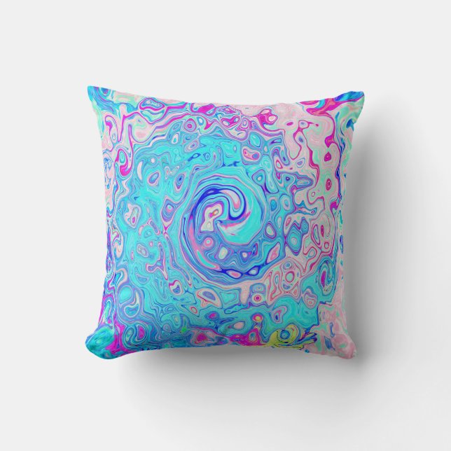 Groovy Abstract Retro Robin's Egg Blue Swirl Cushion (Front)