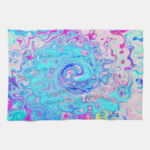 Groovy Abstract Retro Robin's Egg Blue Swirl Tea Towel