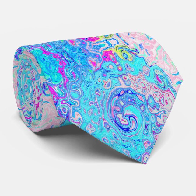 Groovy Abstract Retro Robin's Egg Blue Swirl Tie (Rolled)