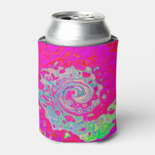 Groovy Abstract Teal Blue and Red Swirl Can Cooler