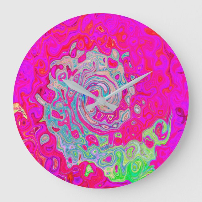 Groovy Abstract Teal Blue and Red Swirl Large Clock (Front)