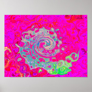 Groovy Abstract Teal Blue and Red Swirl Poster