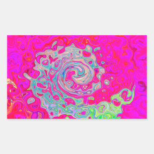Groovy Abstract Teal Blue and Red Swirl Rectangular Sticker