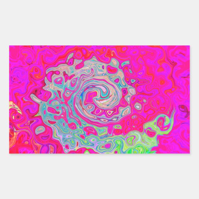 Groovy Abstract Teal Blue and Red Swirl Rectangular Sticker (Front)
