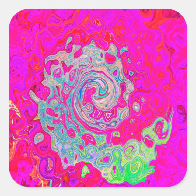 Groovy Abstract Teal Blue and Red Swirl Square Sticker (Front)