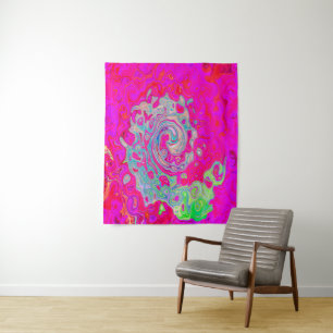 Groovy Abstract Teal Blue and Red Swirl Tapestry