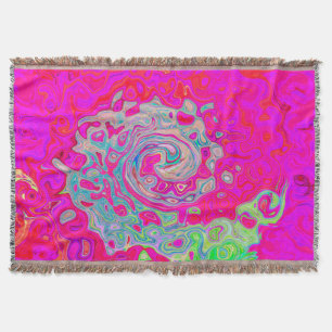 Groovy Abstract Teal Blue and Red Swirl Throw Blanket