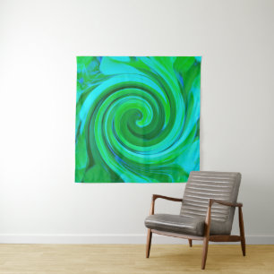Groovy Abstract Turquoise Liquid Swirl Painting Tapestry