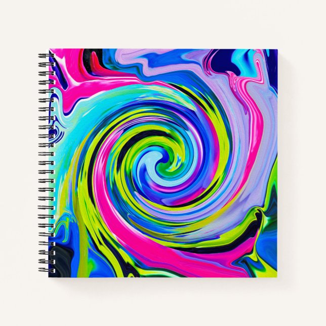Groovy Abstract Yellow and Navy Blue Swirl Notebook (Front)