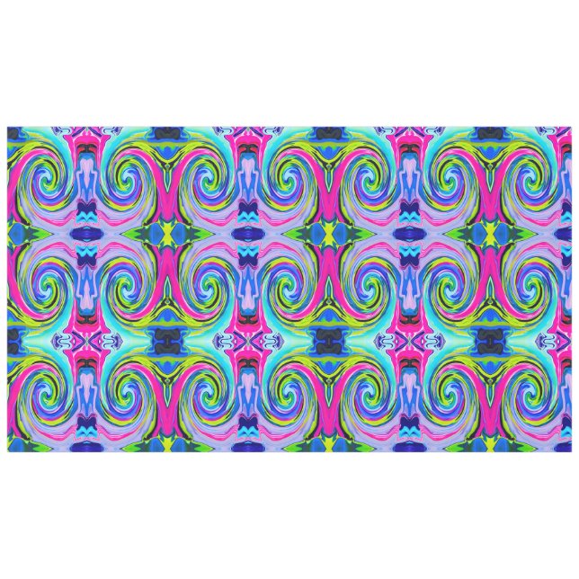 Groovy Abstract Yellow and Navy Blue Swirl Tablecloth (Front (Horizontal))