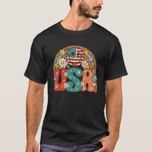 Groovy American Flag USA Retro Rainbow Smile Face  T-Shirt