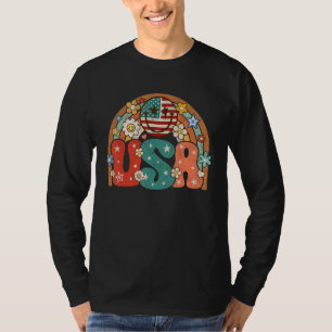 Groovy American Flag USA Retro Rainbow Smile Face T-Shirt