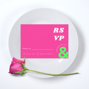 Groovy Ampersand Retro Hot Pink Wedding RSVP Card