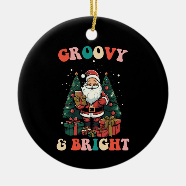 Groovy And Bright Christmas Santa Holiday Retro Ceramic Tree Decoration (Front)