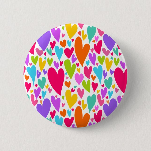 Groovy and Romantic Colourful Hearts Valentine 6 Cm Round Badge (Front)