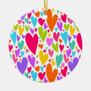 Groovy and Romantic Colourful Hearts Valentine Ceramic Tree Decoration