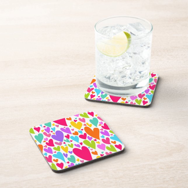 Groovy and Romantic Colourful Hearts Valentine Coaster (Right Side)