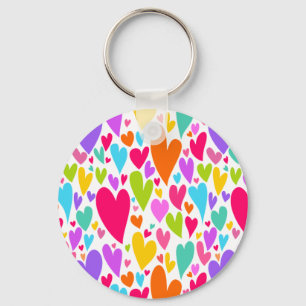 Groovy and Romantic Colourful Hearts Valentine Key Ring