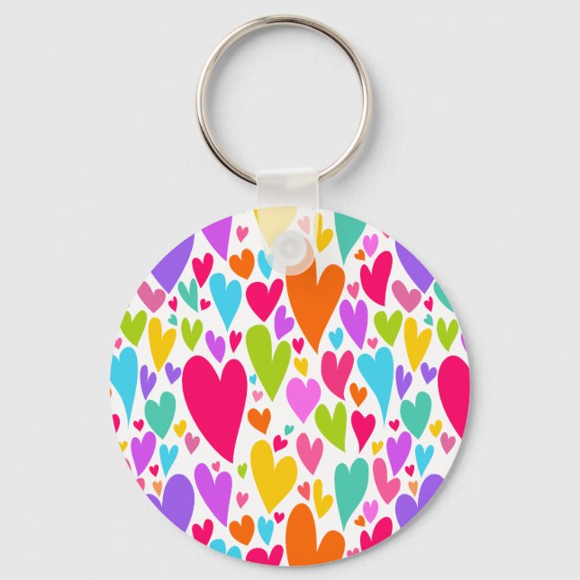 Groovy and Romantic Colourful Hearts Valentine Key Ring (Front)