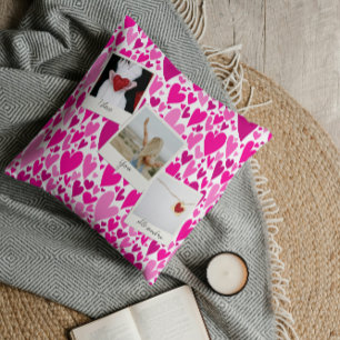 Groovy and Romantic Pink Hearts Valentine Photo Cushion