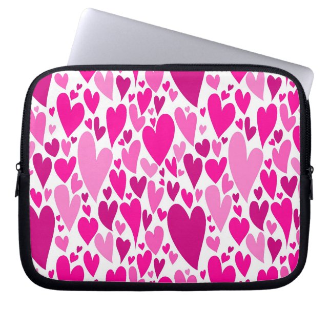 Groovy and Romantic Pink Hearts Valentine's Day Laptop Sleeve (Front)