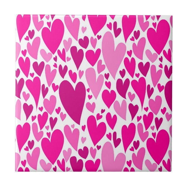 Groovy and Romantic Pink Hearts Valentine's Day Tile (Front)
